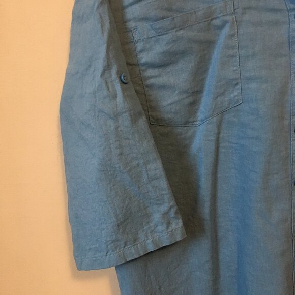 Northern Reflections Blue Linen Blend Sailor Collar Button Down Dress Sh… - Picture 6 of 16